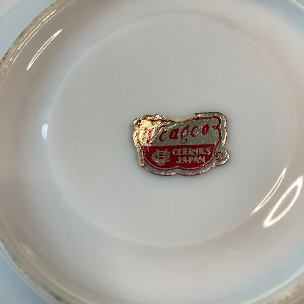 Ucagco Japan Ceramic Cup & Saucer‎ Horse Drawn Carriage Red & Black w/ Gold Rim